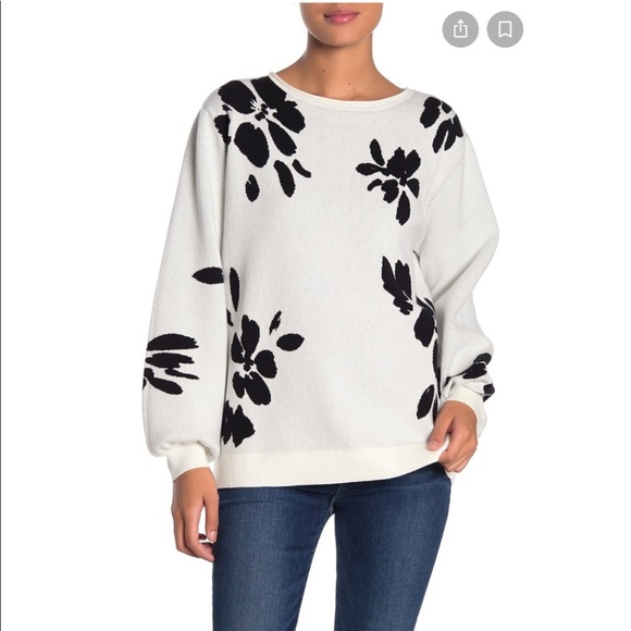 14th & Union Floral Jacquard Knit Sweater Oversize - Picture 1 of 8
